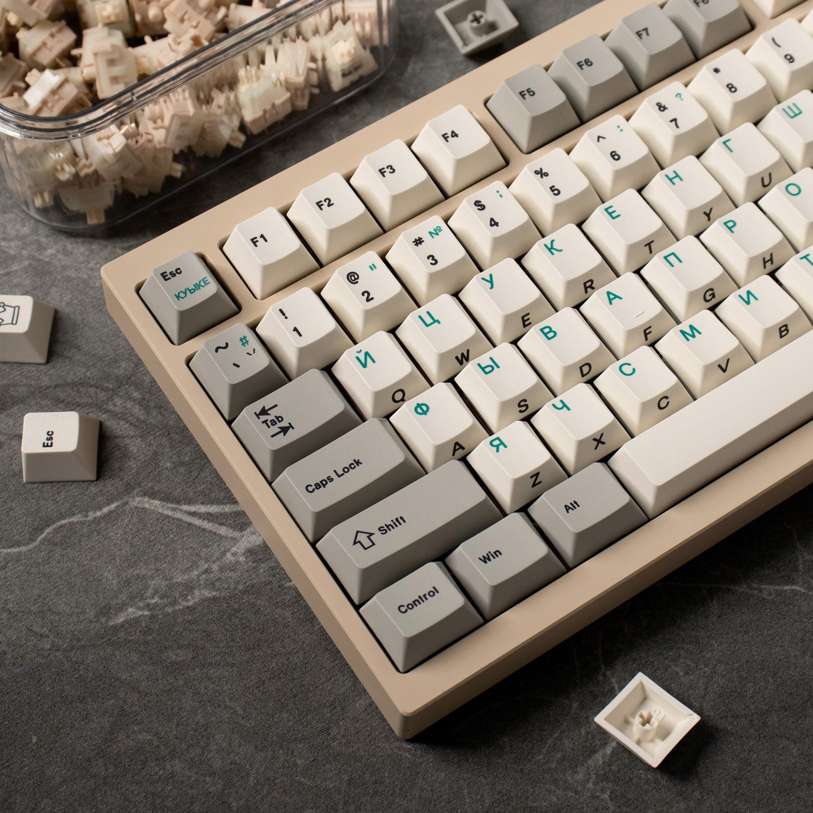 Retro Blue Russian Keycaps Cherry Profile 1.7mm Thickness PBT Keycap Set