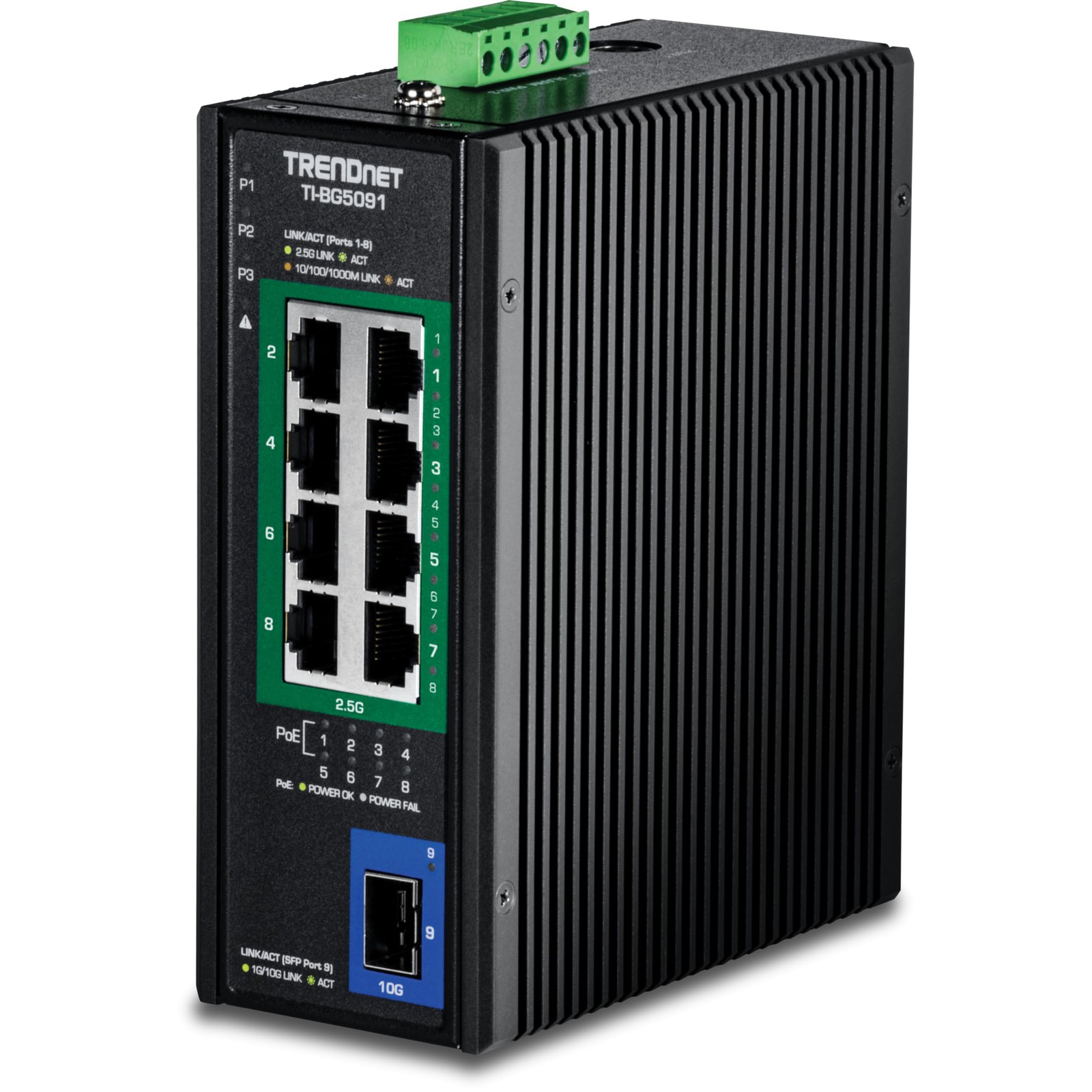 TRENDnet TIBG5091 9-Port 2.5G DIN-Rail PoE++ Switch 10G SFP+