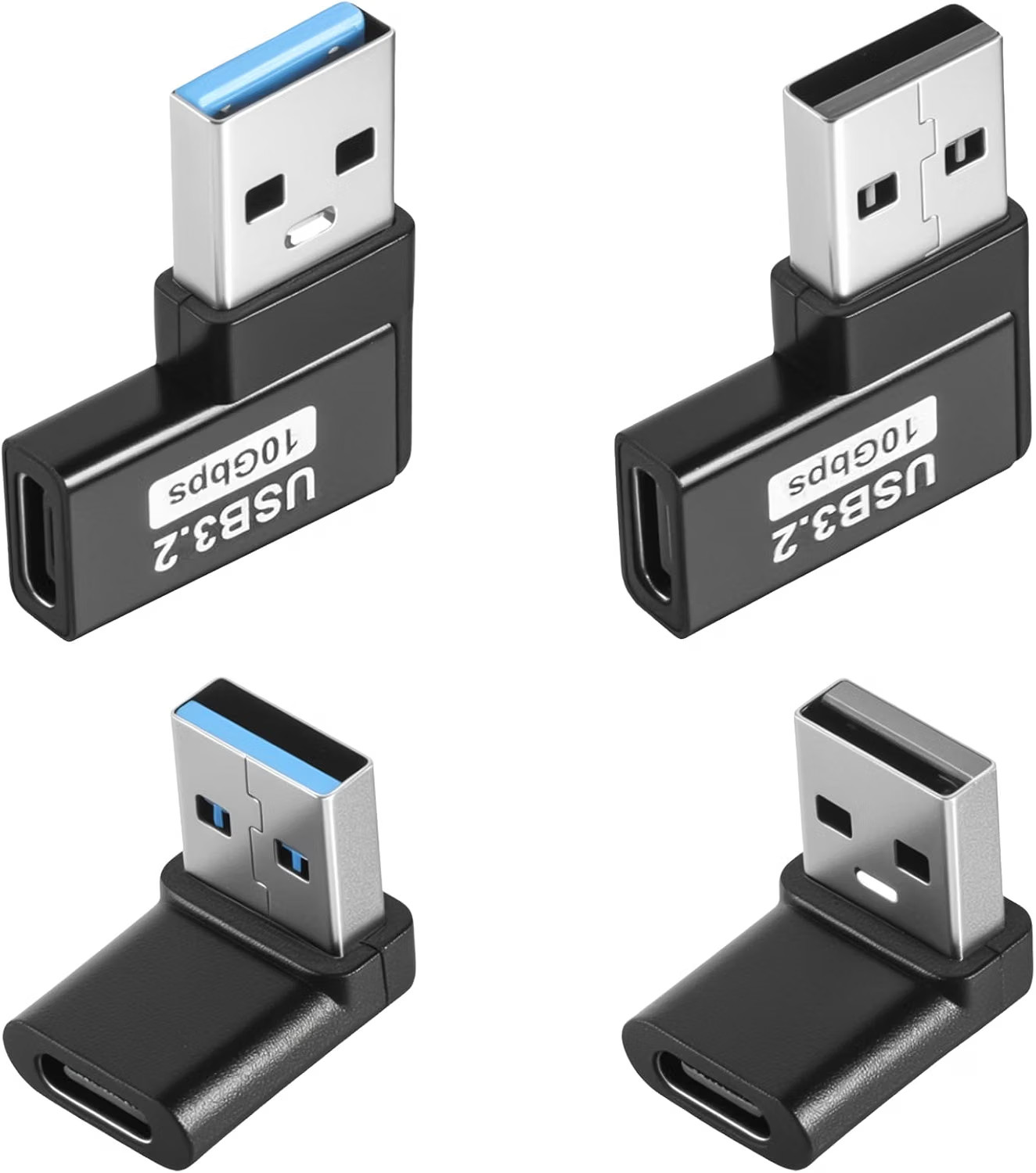 4 Pack 90 Degree USB A Male to USB C Female Adapter Black Type C Connector Set