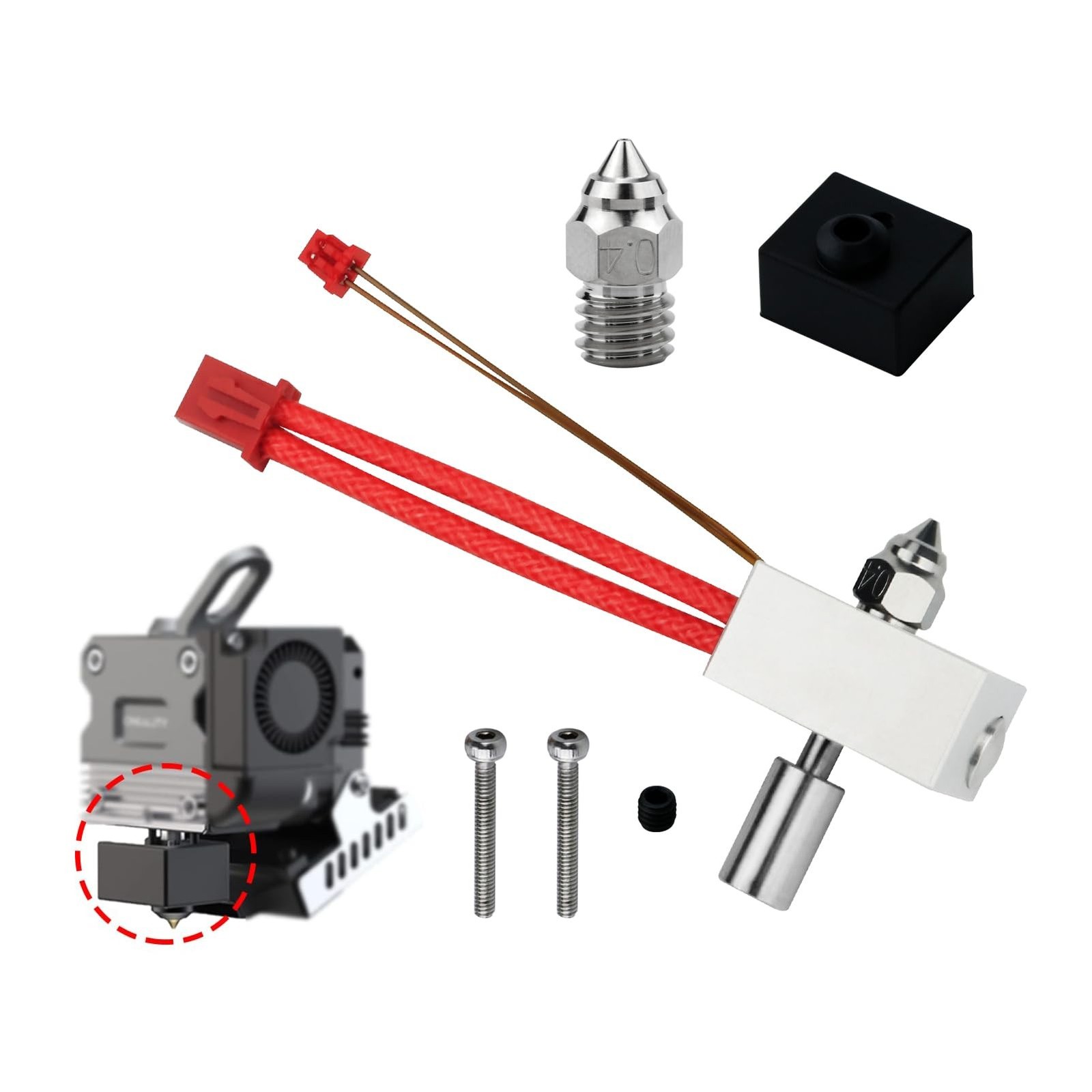 CR Official Sprite Extruder Heater Block Kit with Plated 0.4mm Nozzle High Te...