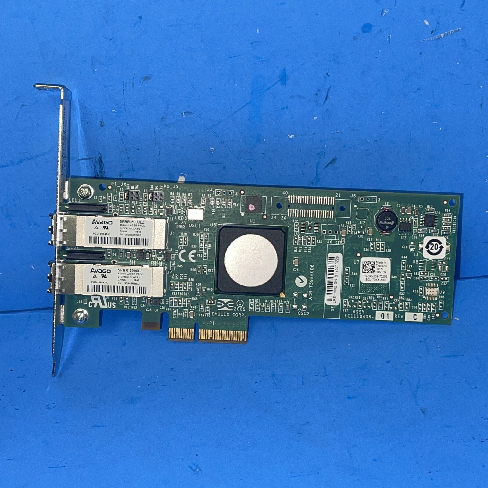 0KN139 DELL EMULEX LPE11002-E 2-PORT 4GB PCI-E FIBRE CHANNEL FIBER DUAL 850NM