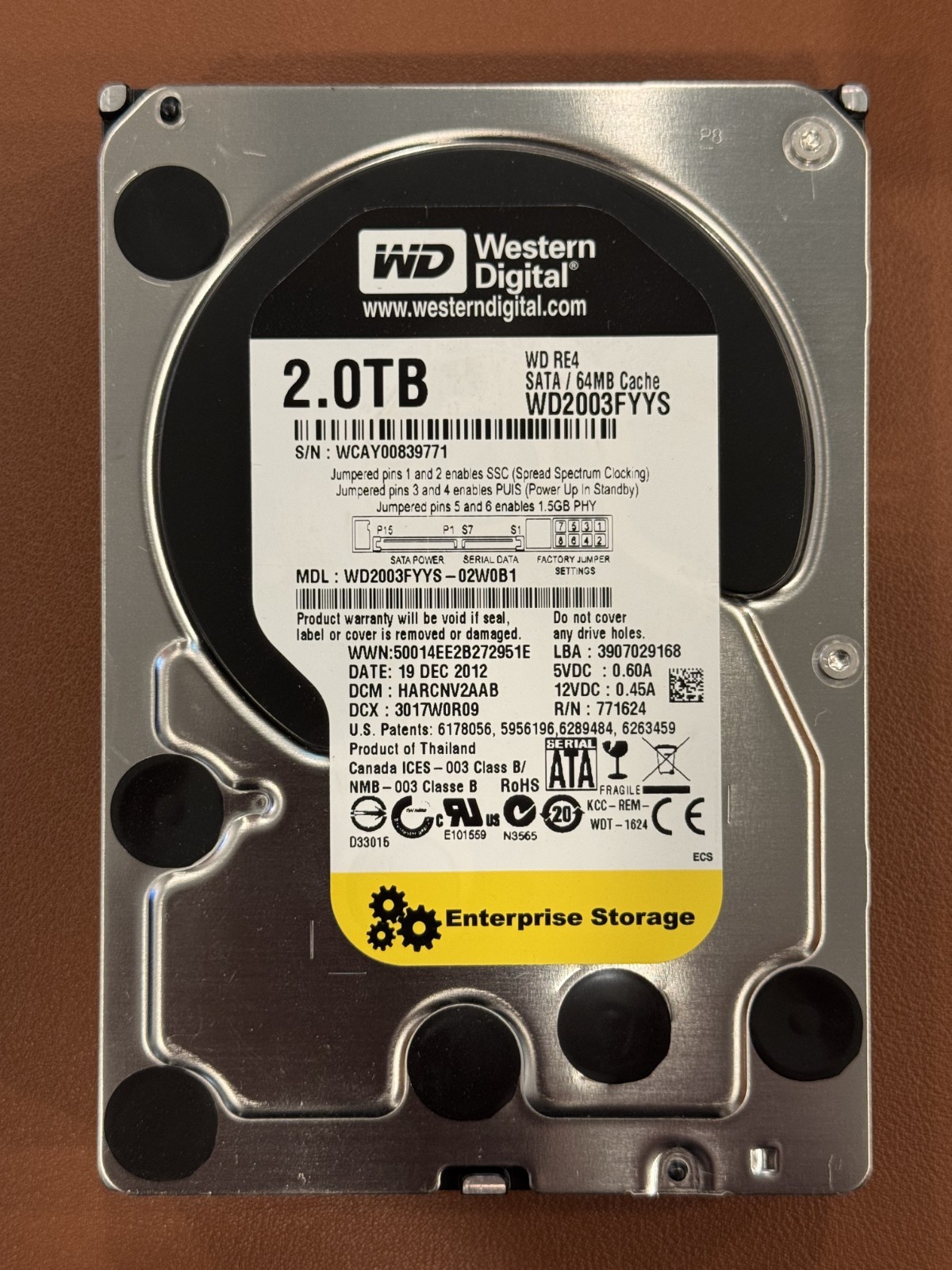 Western Digital WD2003FYYS-02W0B1 2TB HDD (POC-88, POH-64,080)