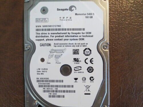 **For Parts Only** Seagate ST9160310AS 9EV132-188 FW:0303 WU 160gb Sata 2.5
