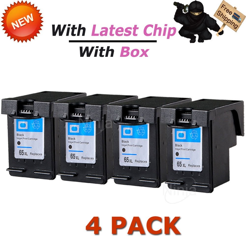 4PK 65XL 65 XL Black Ink Cartridge for HP DeskJet 2622 2652 3752 ENVY 5052 5055