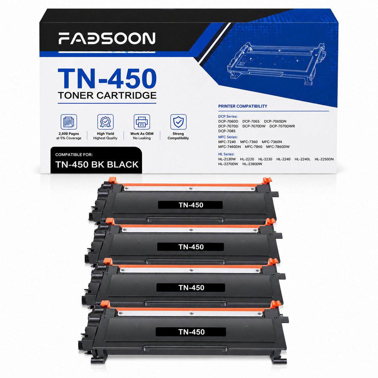 TN450 4PK High Yield With Chip Black Toner for HL-2270DW HL-2280DW MFC-7860DW bk