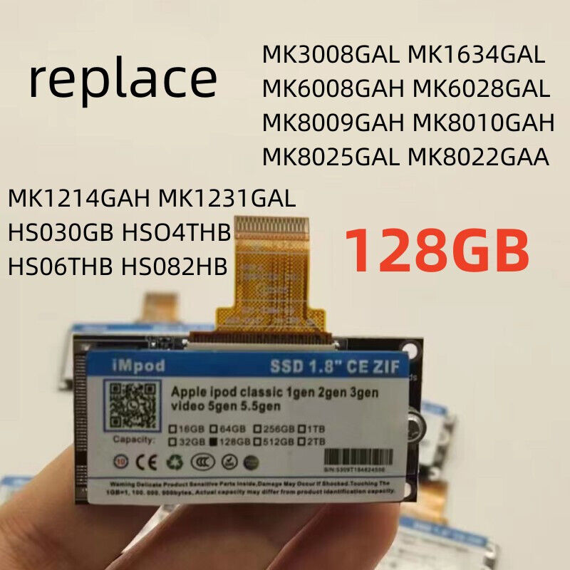 128GB ZIF SSD Upgrade MK8022GAA MK1231GAL MK1634GAL For iPod 6th 7th Gen Classic