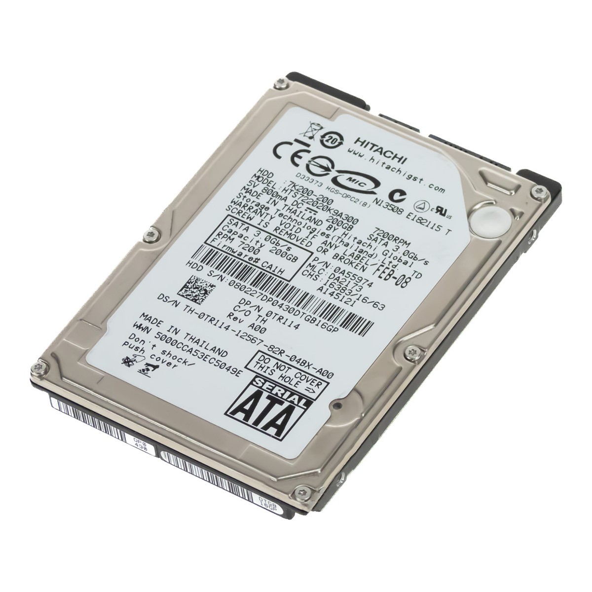 HARD DRIVE HITACHI TravelStar 7K200 HTS722020K9A300 200GB 7.2K SATA II 2.5''
