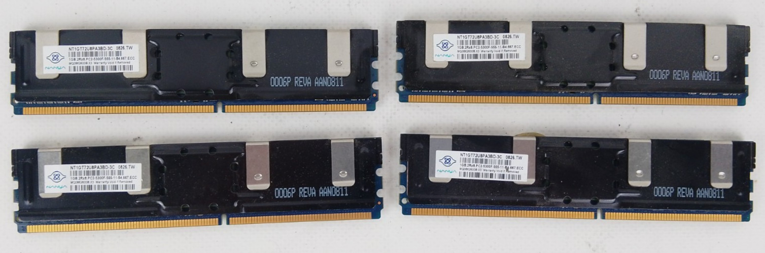 Nanya NT1GT72U8PA3BD-3C 4x1gb 2RX8 PC2-5300F-555-11-B4 667 Ram Dimm Memory