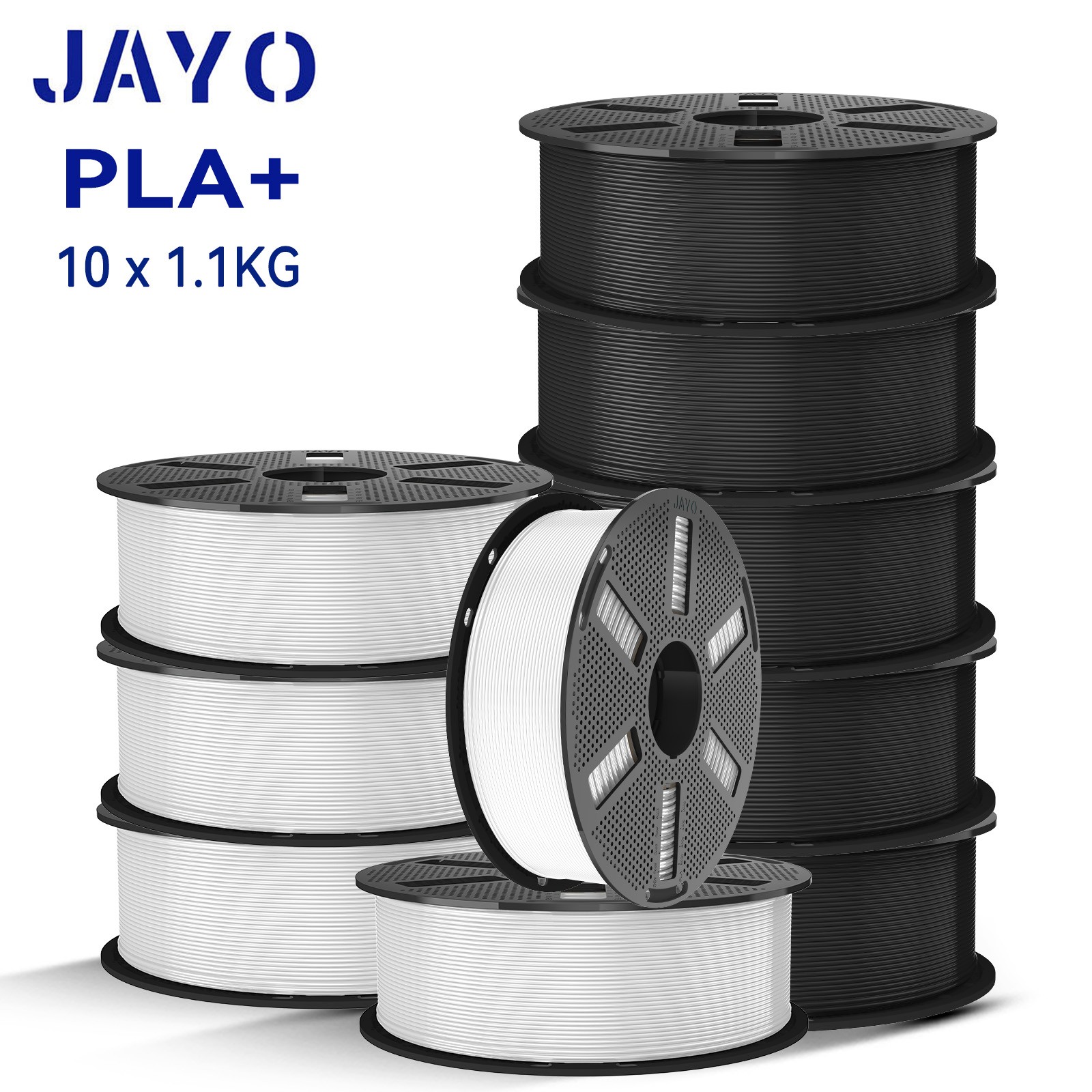 JAYO 10x1.1KG PLA+ Black & White 3D Printer Filament 1.75mm High Adhesion Neatly