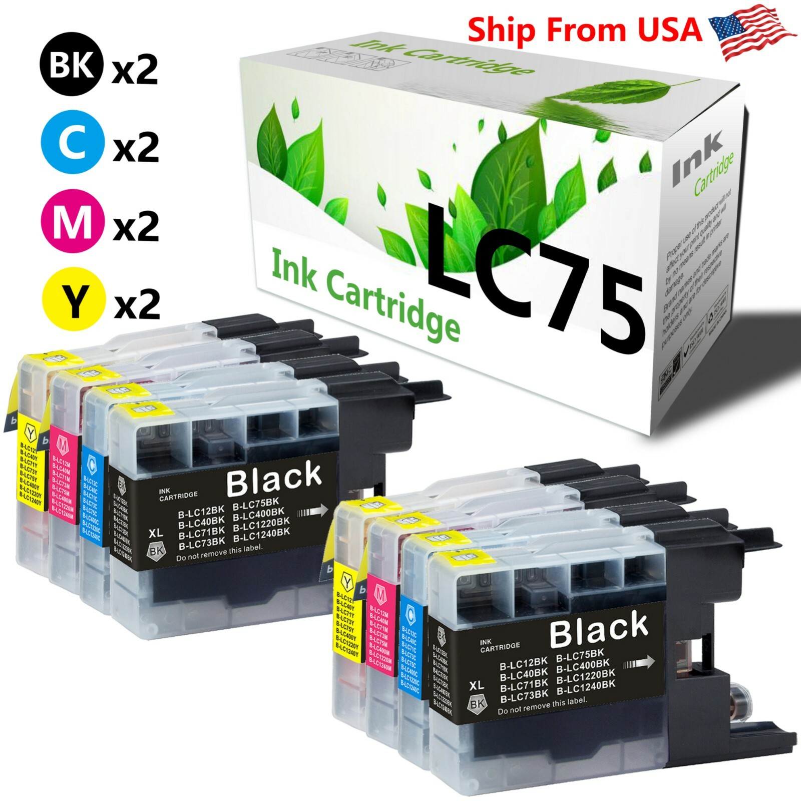 8-PacK LC 75 LC75XL LC-75 Ink Cartridge for MFC-J6510DW MFC-J6710DW MFC-J435W