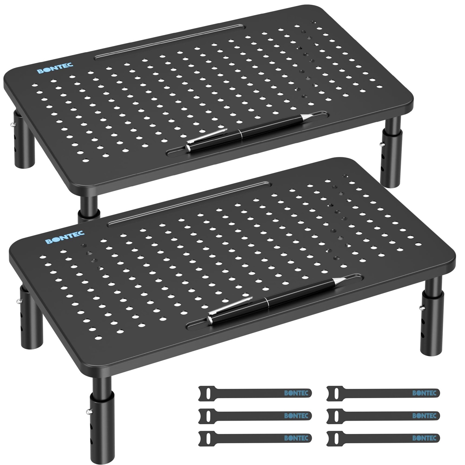 BONTEC 2 Pack Adjustable Monitor Stand Riser with 2 Pack, Basic Model - Black