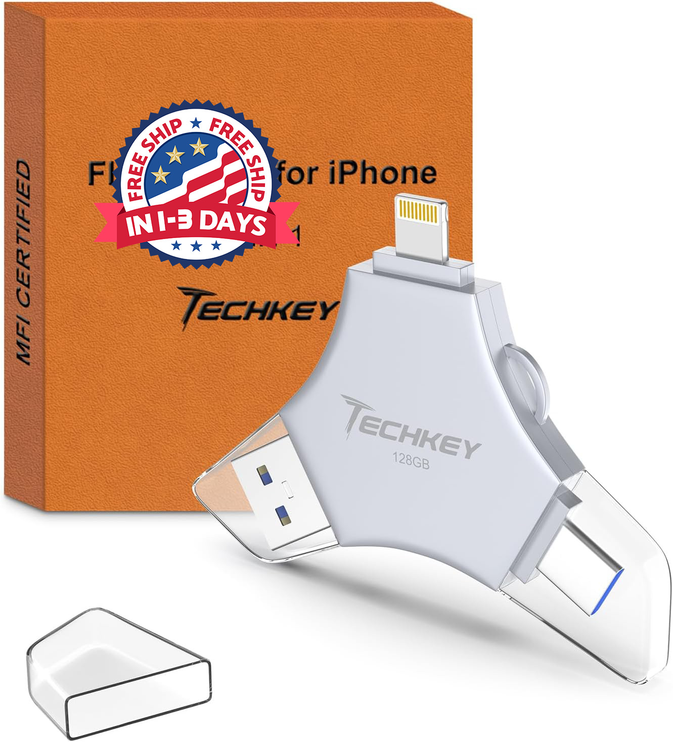 Memoria USB 3.0 de 128 GB para iPhone, memoria externa 3 en 1