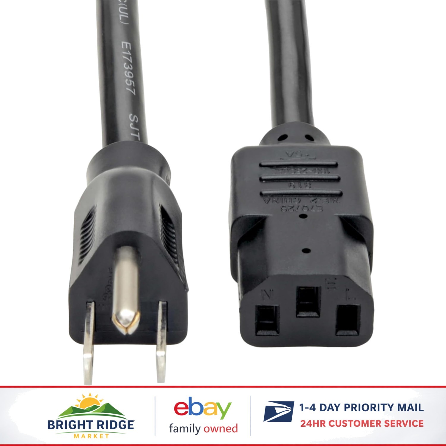 12ft Heavy Duty Power Cable, 3 Prong Connection for Monitors and Laptops