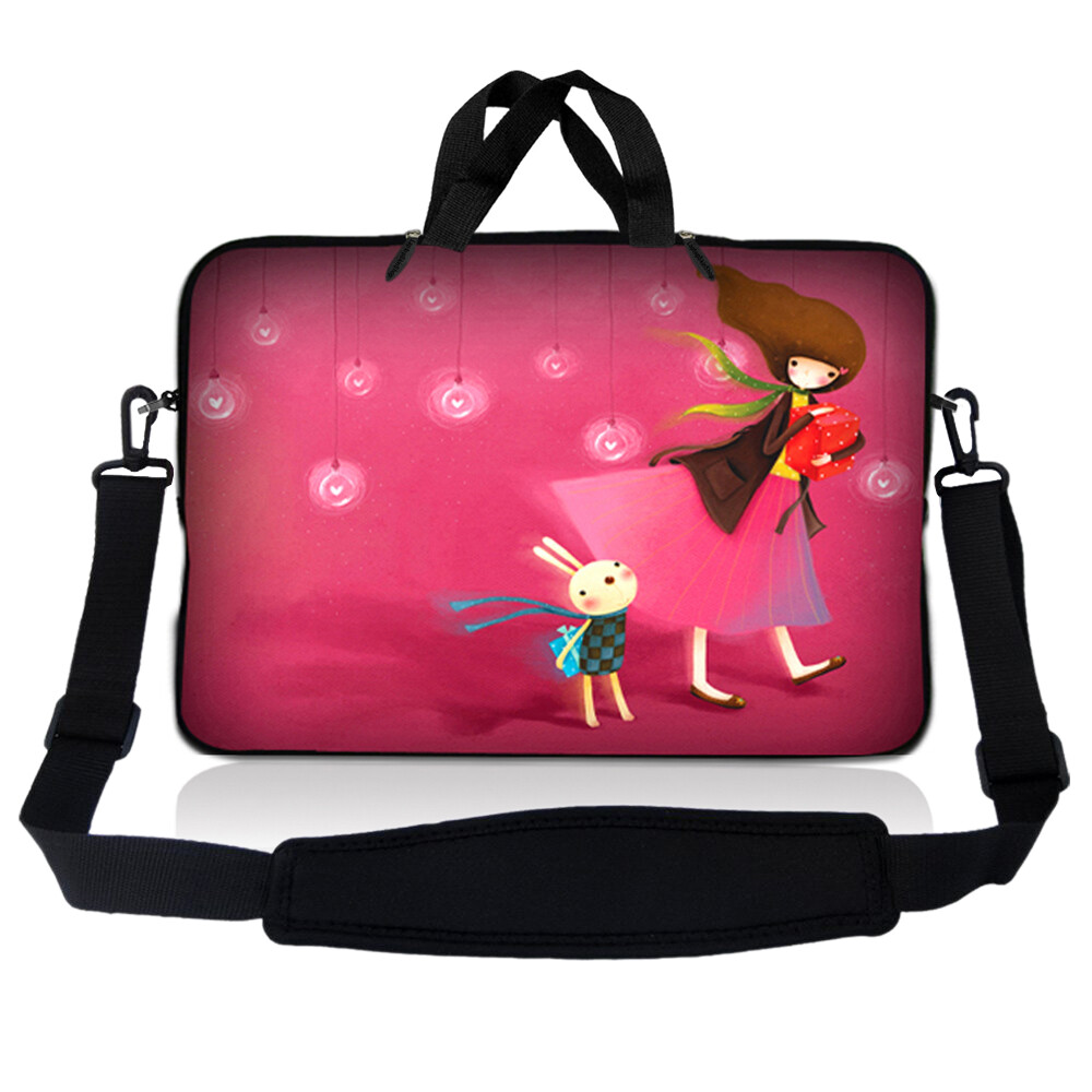 Laptop Neoprene Bag Case Sleeve w Shoulder Strap Fits 10 inch to 17.4 inch