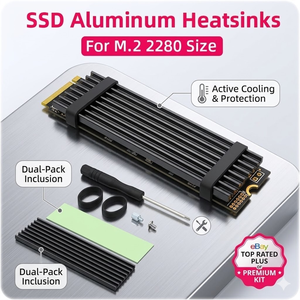 Aluminum Heatsink M.2 SSD Cooler NVMe 2280 with Thermal Pad for PS5 & PC