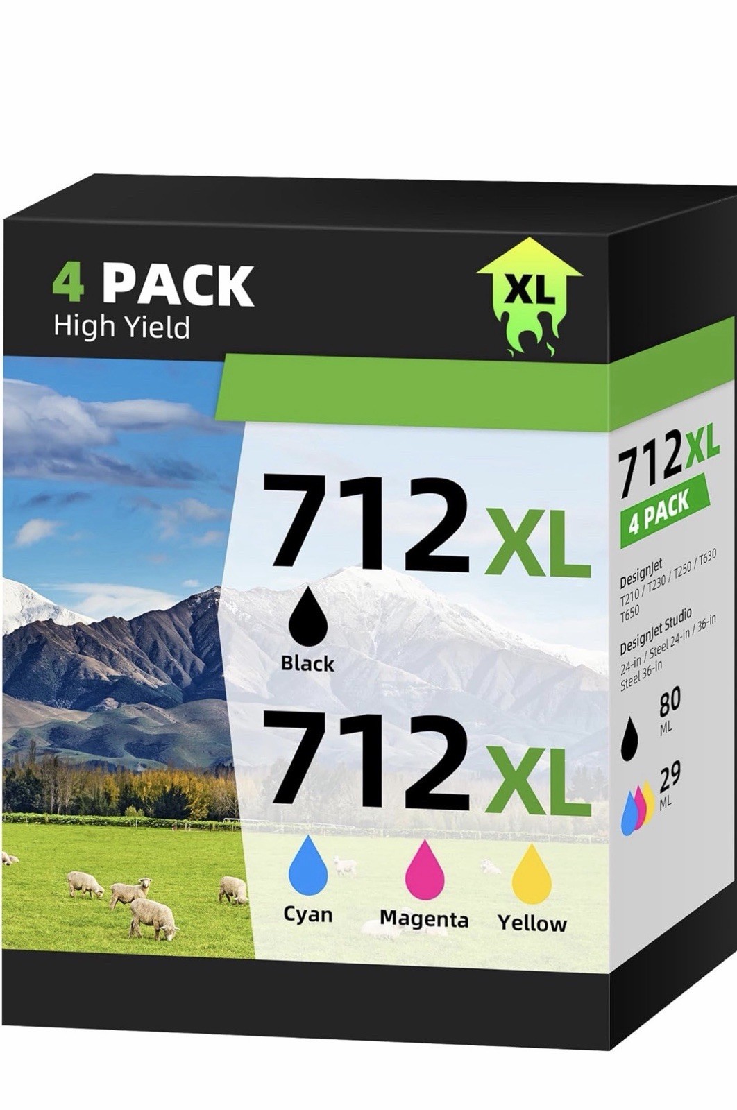 712 712XL Ink Cartridges 4-Pack High Yield for HP DesignJet T650 T630 T230 T210