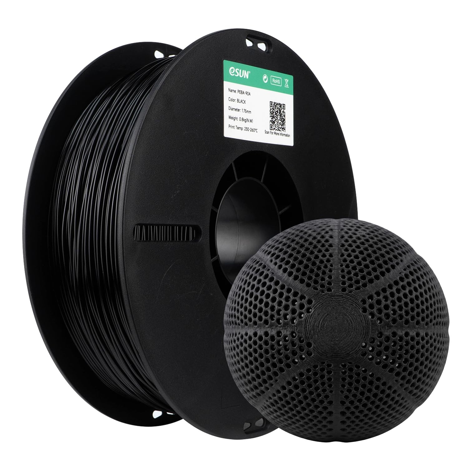eSUN PEBA 90A Flexible 3D Printer Filament 1.75mm, 0.8kg (1.76lbs) Spool, 70%...