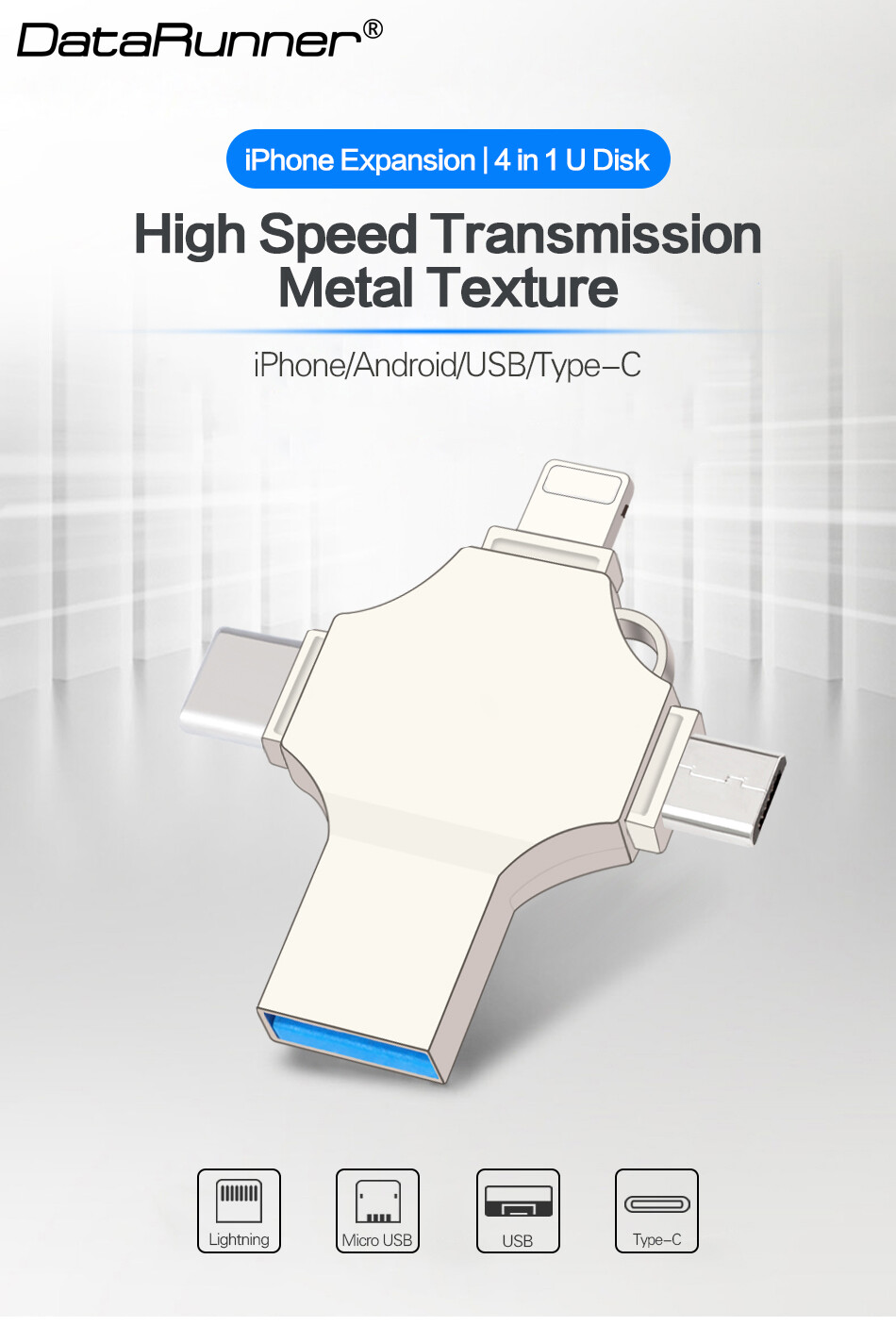USB OTG 512G/256GB Flash Drive Stick 4 IN 1 Type C for i Phone Android iPad Lot