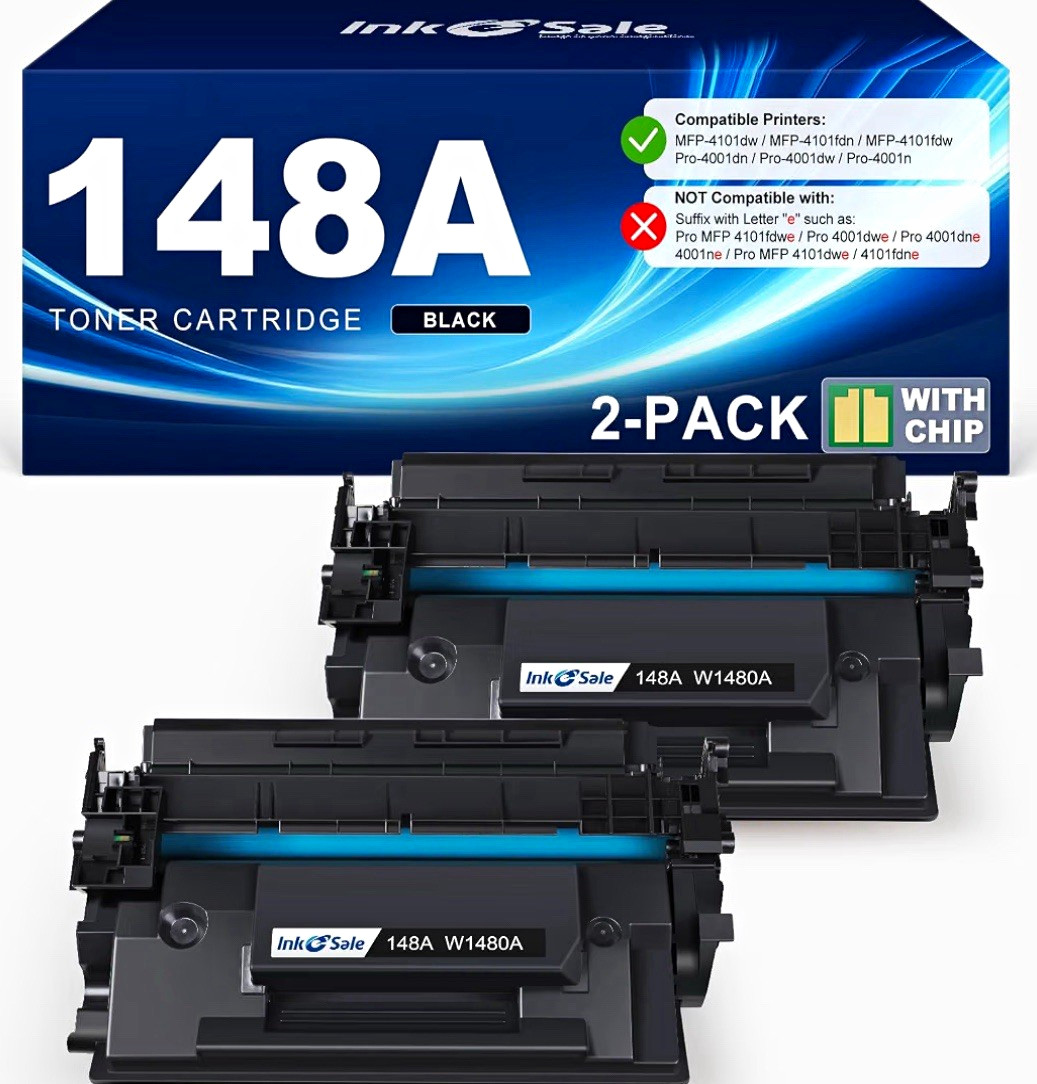 InkE-Sale 148A W1480A Black Toner 2-Pack w/ Chip for HP MFP4101/Pro4001