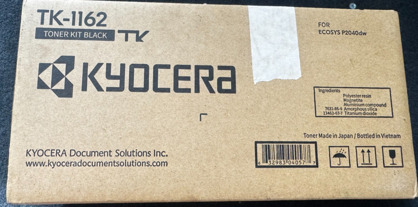 GENUINE Kyocera TK-1162 Black Toner ECOSYS P2040dw OEM Sealed Damaged Box NEW