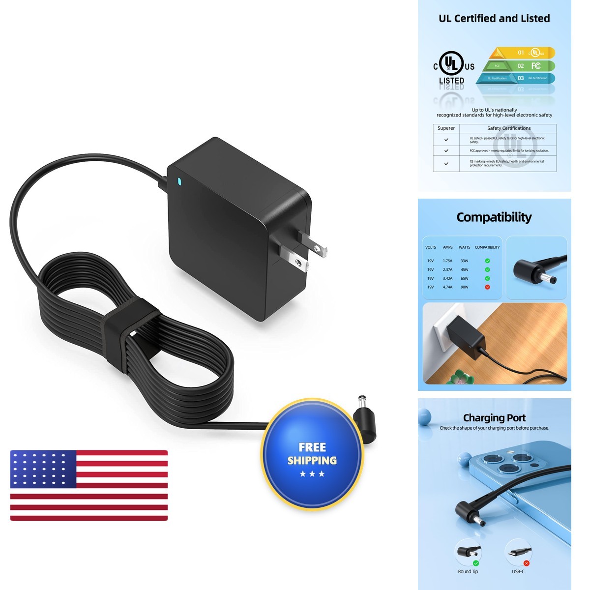 Superer 65W AC Charger Fit for Asus Q553UB Q553U Q553 Q553UB-BSI7T13 7.5Ft