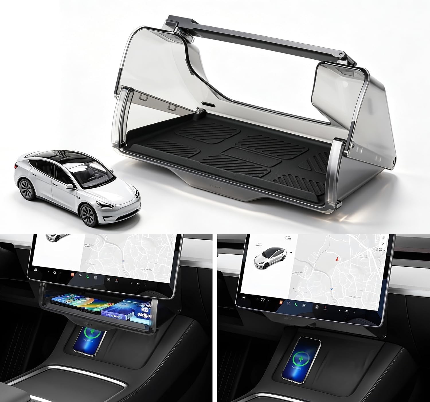 Canvcle Hidden Under Screen Storage Box for Tesla Model 3 Model Y 2016-2026