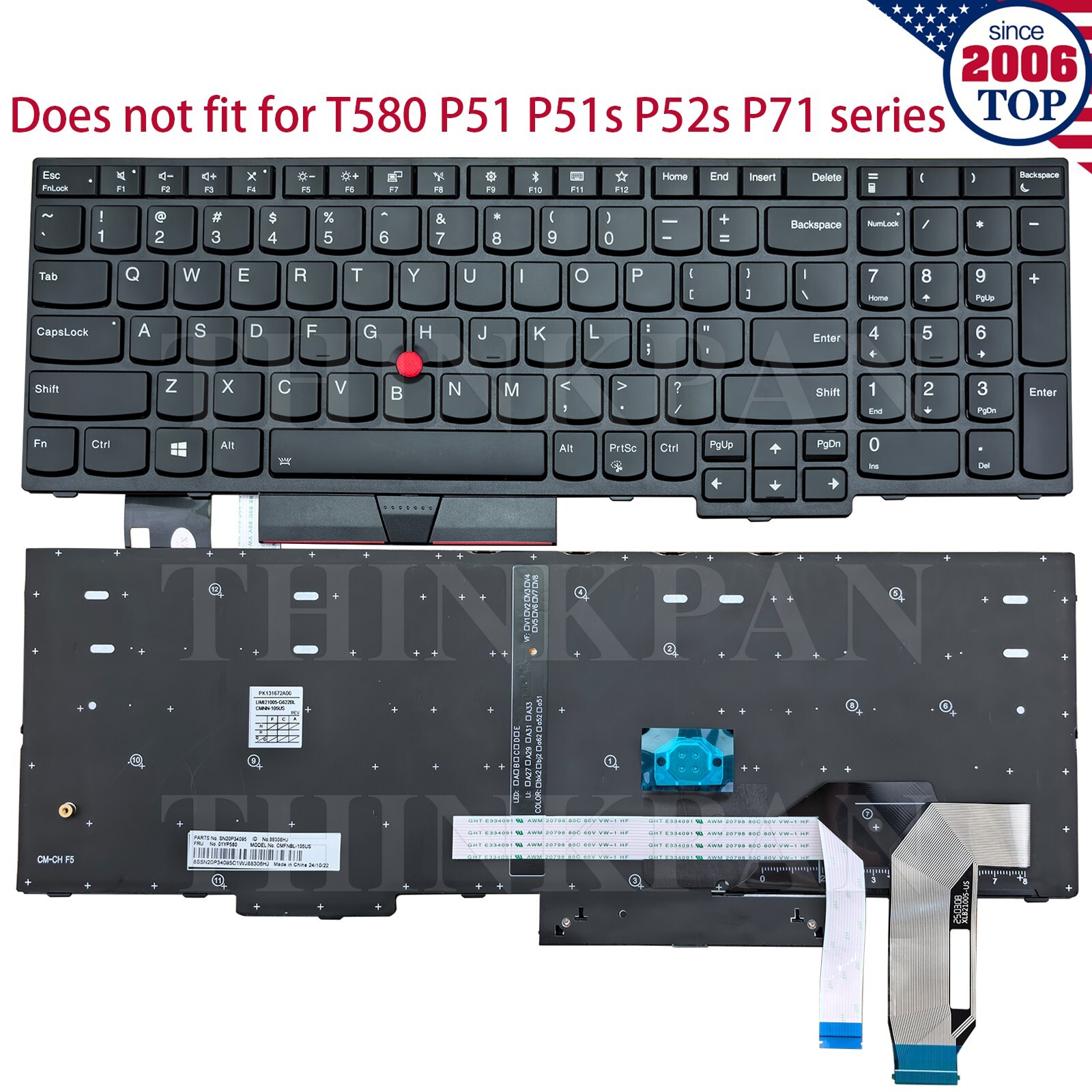 New US keyboard Backlit for Lenovo ThinkPad E580 L590 T590 P52 P53 P53s P72 P73