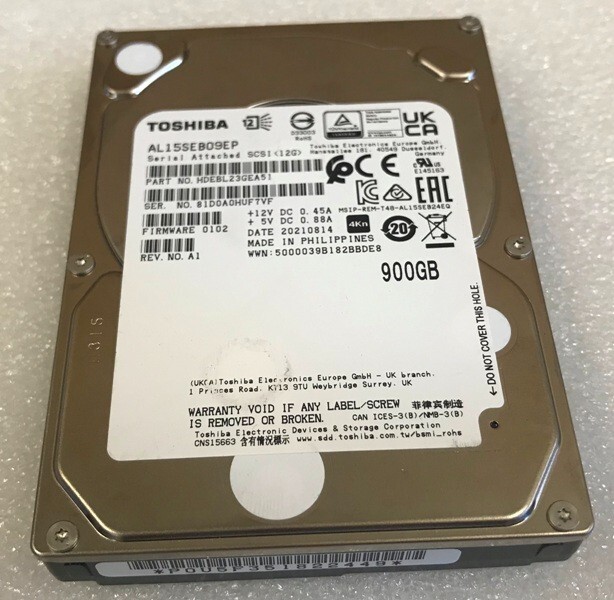 Toshiba AL15SEB09EP 900GB 12G  2.5" SAS HDD HDEBL23GEA51