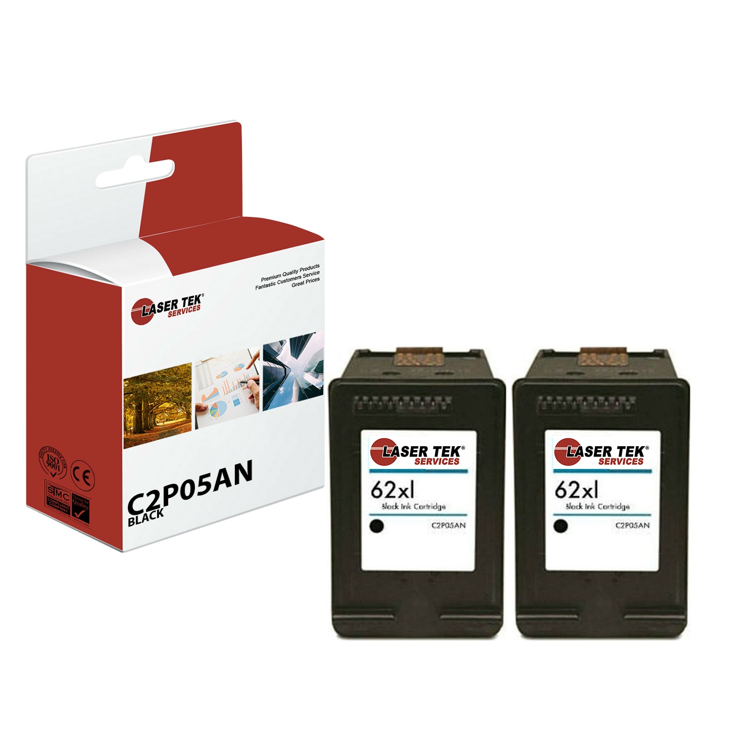 2Pk LTS 62XL C2P05AN Black HY Compatible for HP ENVY 5640 5642 5643 5644 Ink