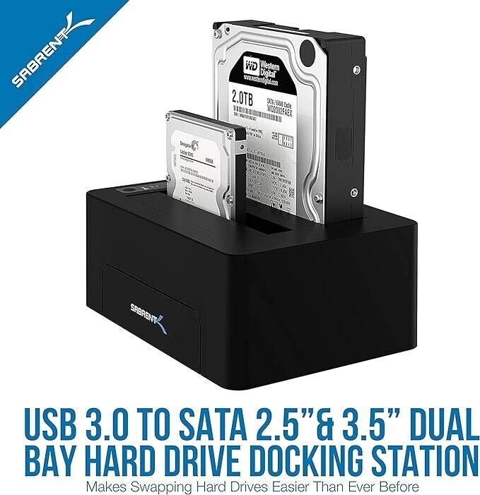 Sabrent USB 3.0 SATA 2.5”/3.5” Dual Bay Hard Drive Docking Station