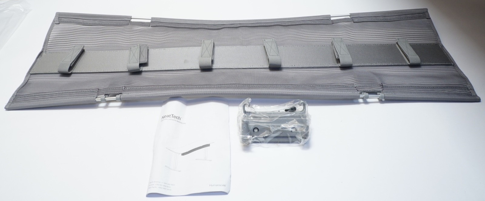 READ New Humanscale 38”L NeatTech Graphite with Gray Trim Small Mesh Ships FREE