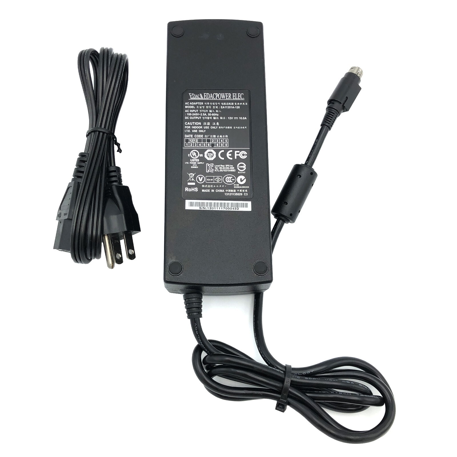 Genuine EDac 120W AC Power Adapter EA11351A-120 12V 10A Charger 4-Pin Connector