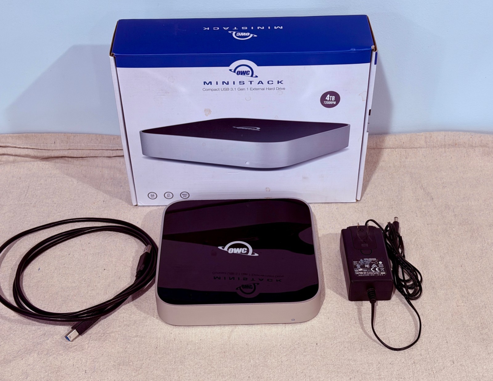 OWC 4TB miniStack USB 3.1 Gen 1 7200 RPM External Storage, Black and Silver.