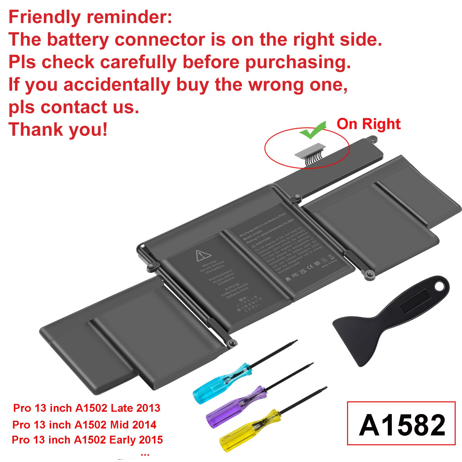 LOT A1582 A1502 Battery for MacBook Pro 13''Retina Early 2015 Mid 2014 Late 2013
