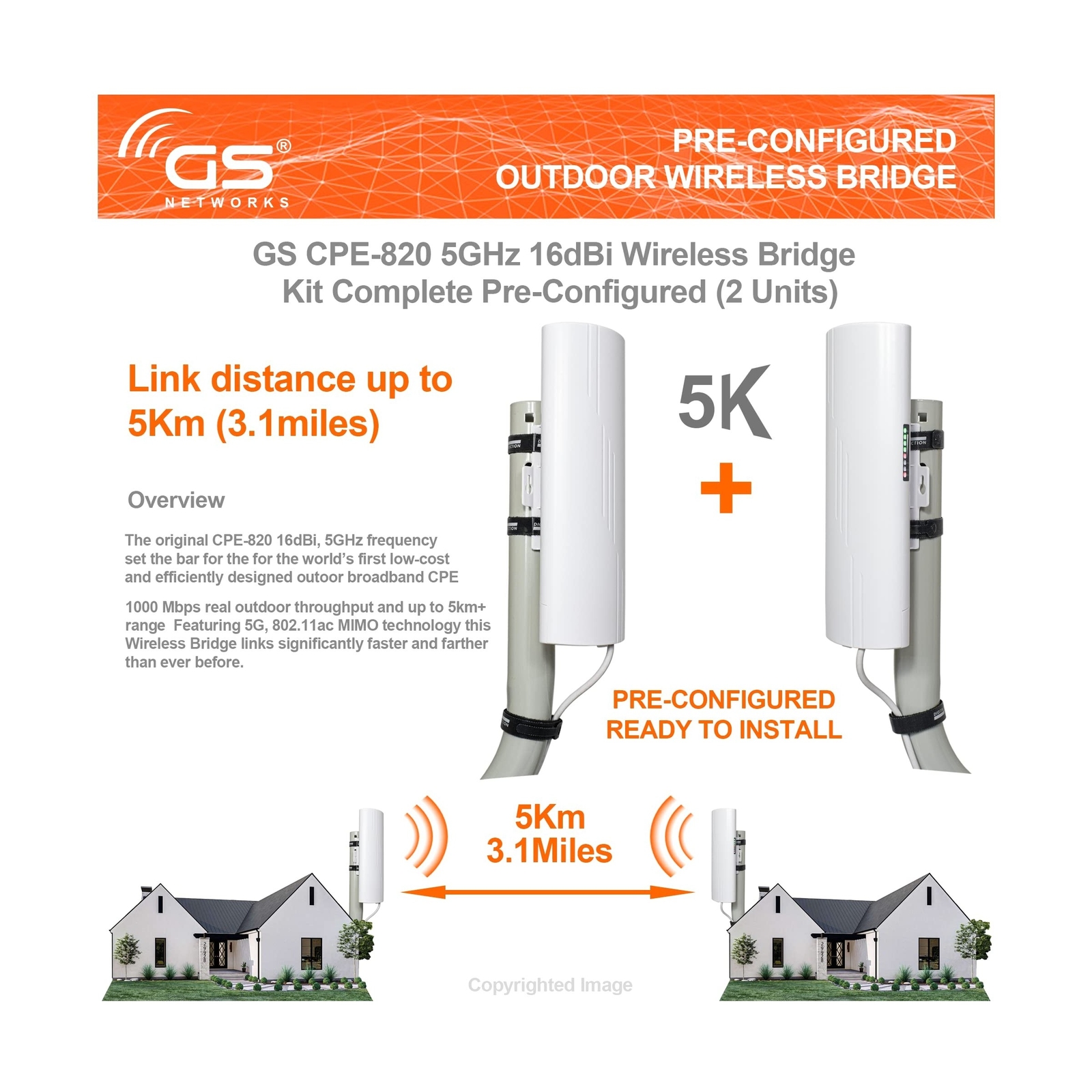 Wireless Bridge Point to Point Outdoor WiFi, Wireless Network Expansion Kit, ...