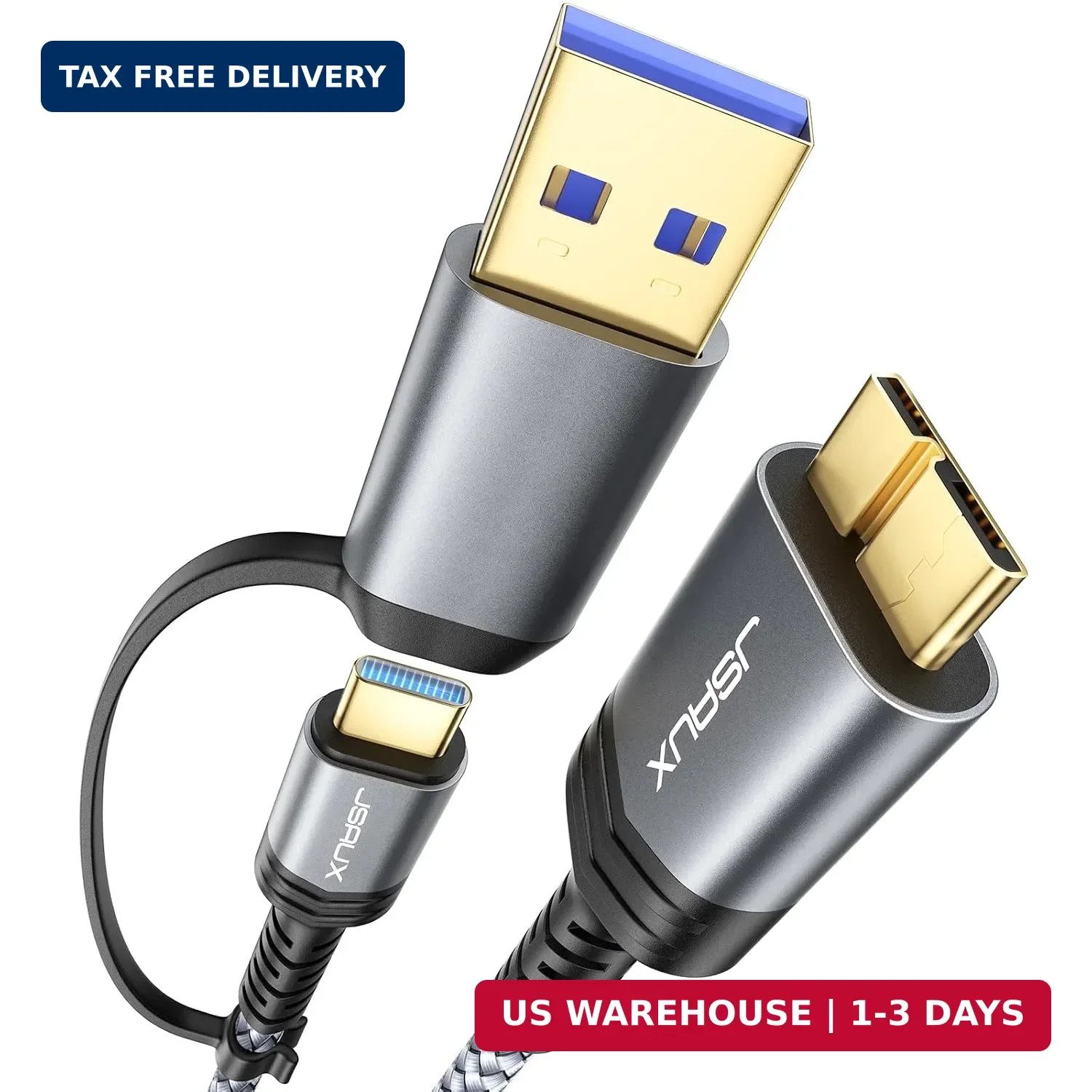 Hard Drive Cable 1.6FT, 20Gbps Micro B to USB C/A Cord External Hard Drive Cable