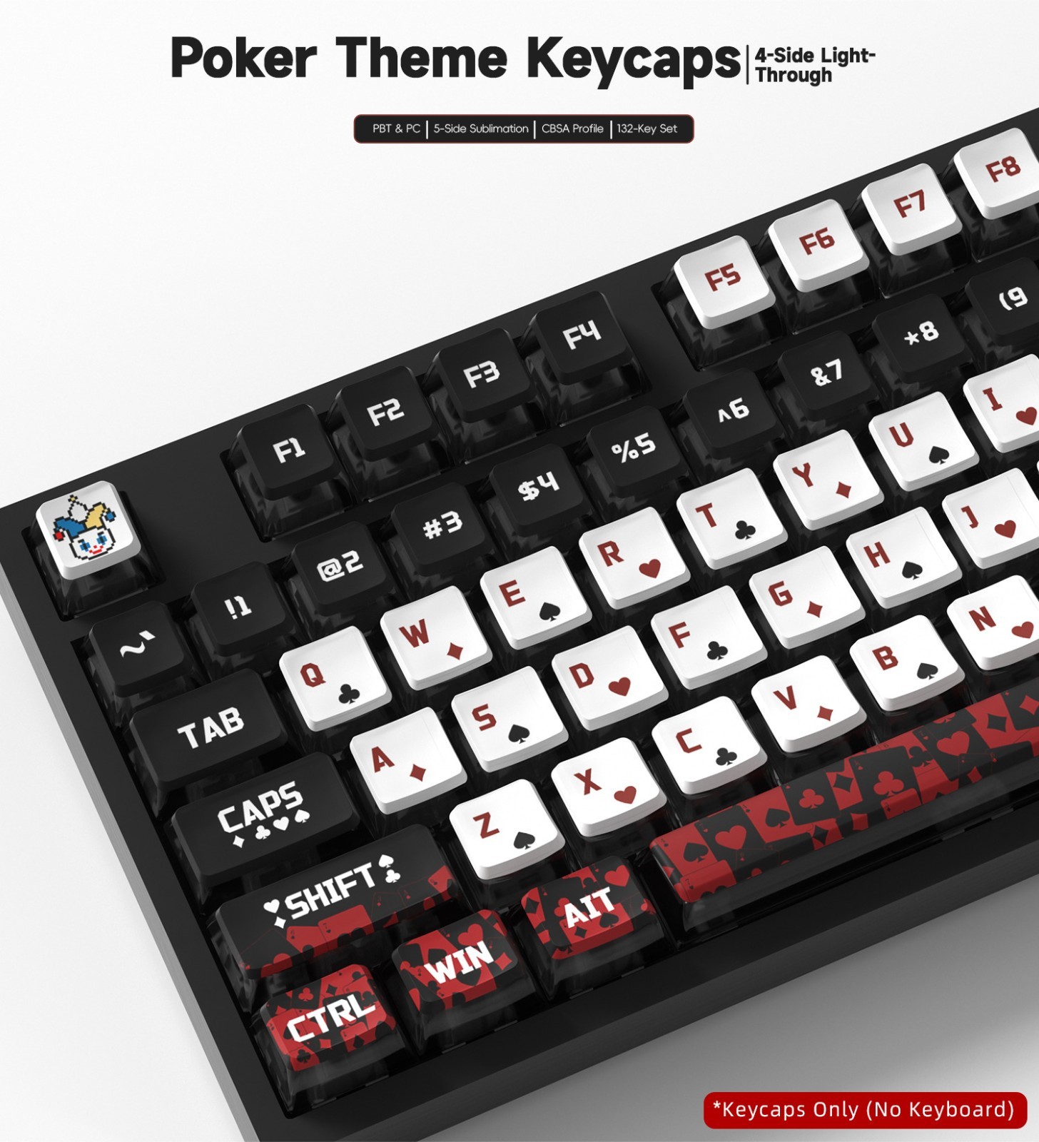 Poker Theme Keycaps 132 Keys PBT PC Dye Sub Keycap Set Cherry Profile Mechanical