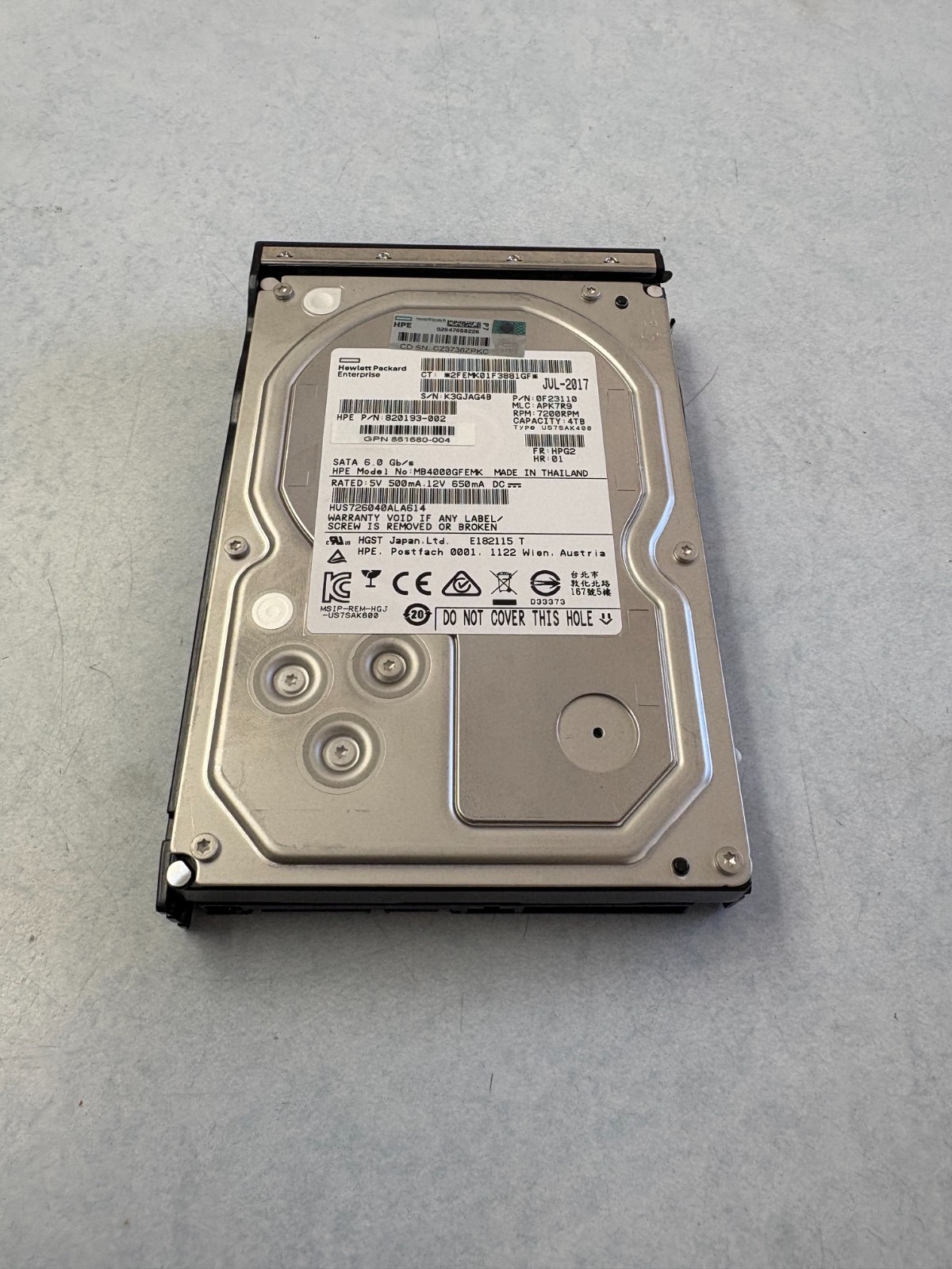FOR HPE 861683-B21 862133-001 4TB 7.2K SATA 6G 3.5" SC Midline HDD Hard Drive