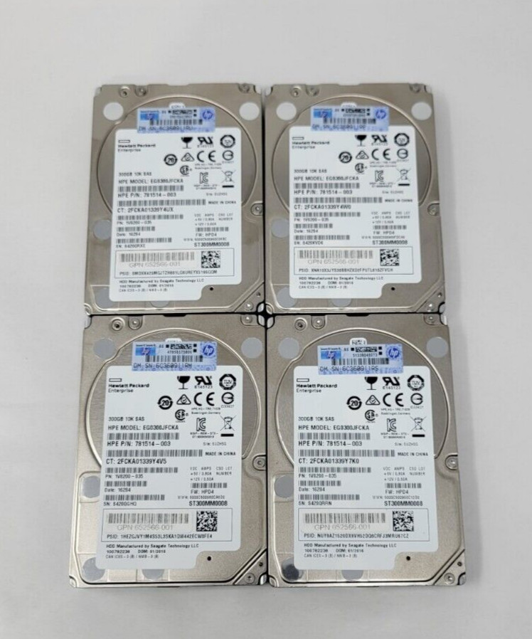 Lot of 4 HP 300GB 2.5"  SAS HDD HPE EG0300JFCKA 781514-003  DL360 Gen9
