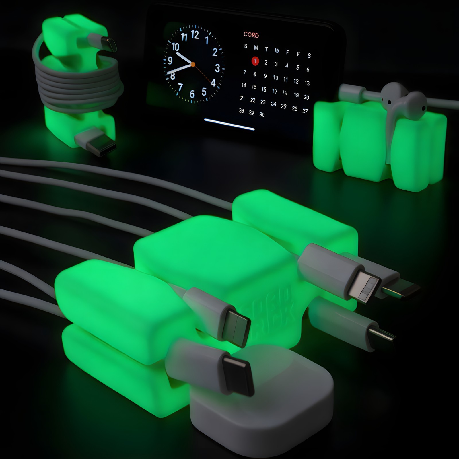 GlowBrick Weighted Steel Cord Holder, Cable Wrap & Desk Phone Organizer 2pk