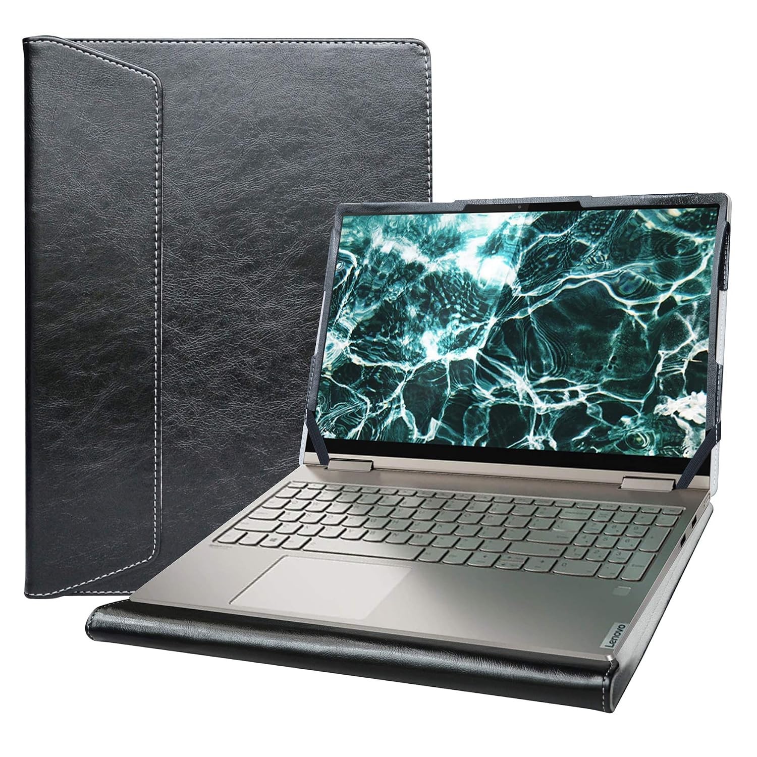 Luxury Vegan PU Leather Case for Lenovo, Dell, HP 15.6", Hand-Sewn, Black, New