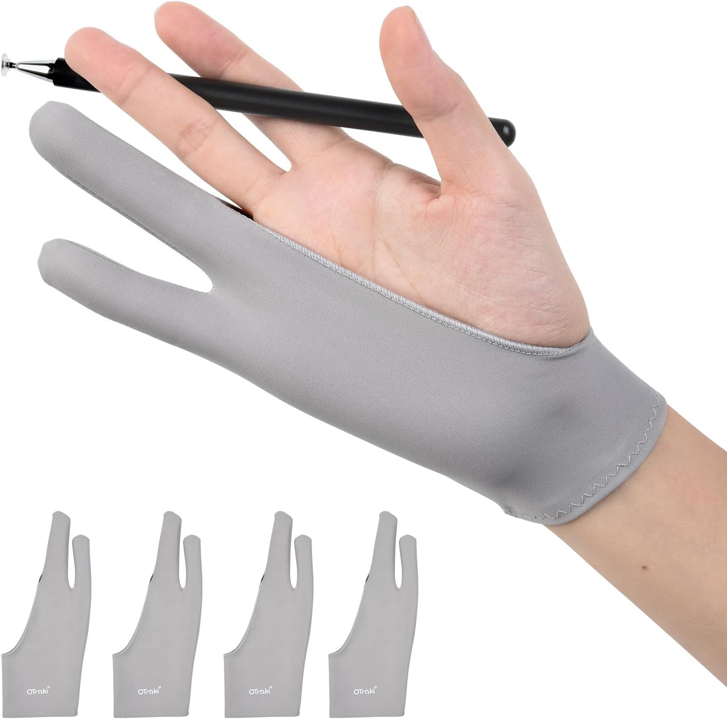 Guante de dibujo gris con dos dedos paquete de 4Guantes de artista transpirables