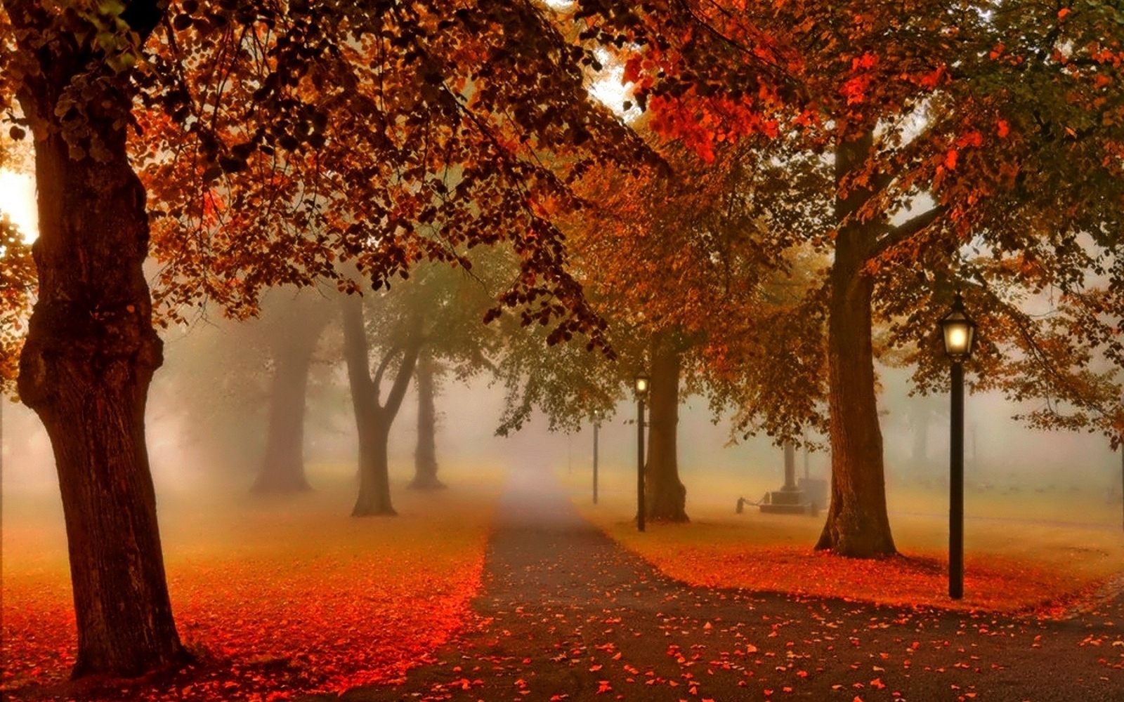 Landscape fall park leaves trees lantern Custom Gaming Mat Desk
