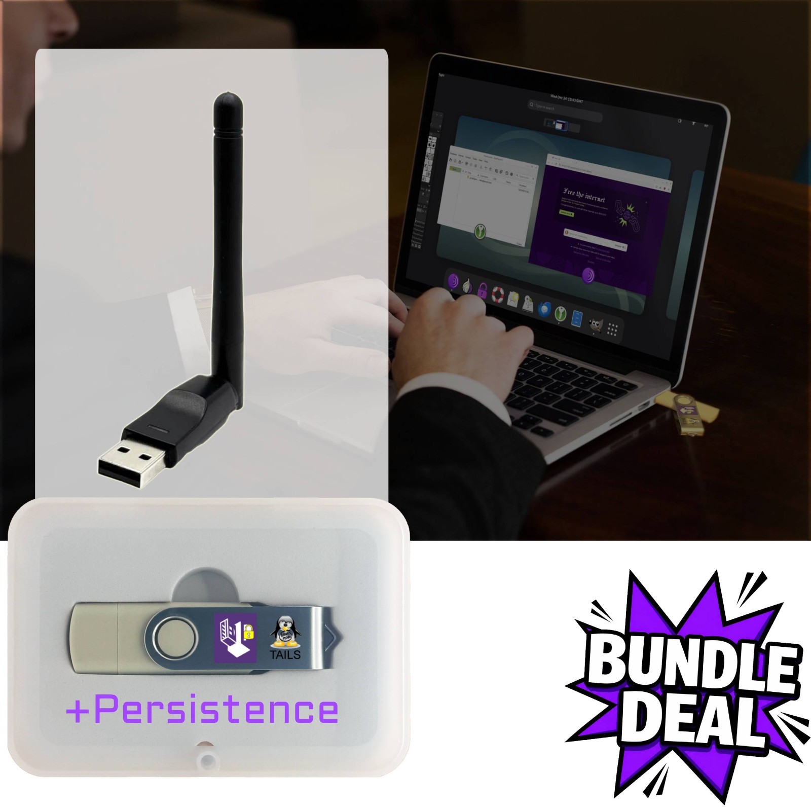 USB WiFi Adapter for Linux Tails Mint Ubuntu Fedora Windows MT7601U Antenna