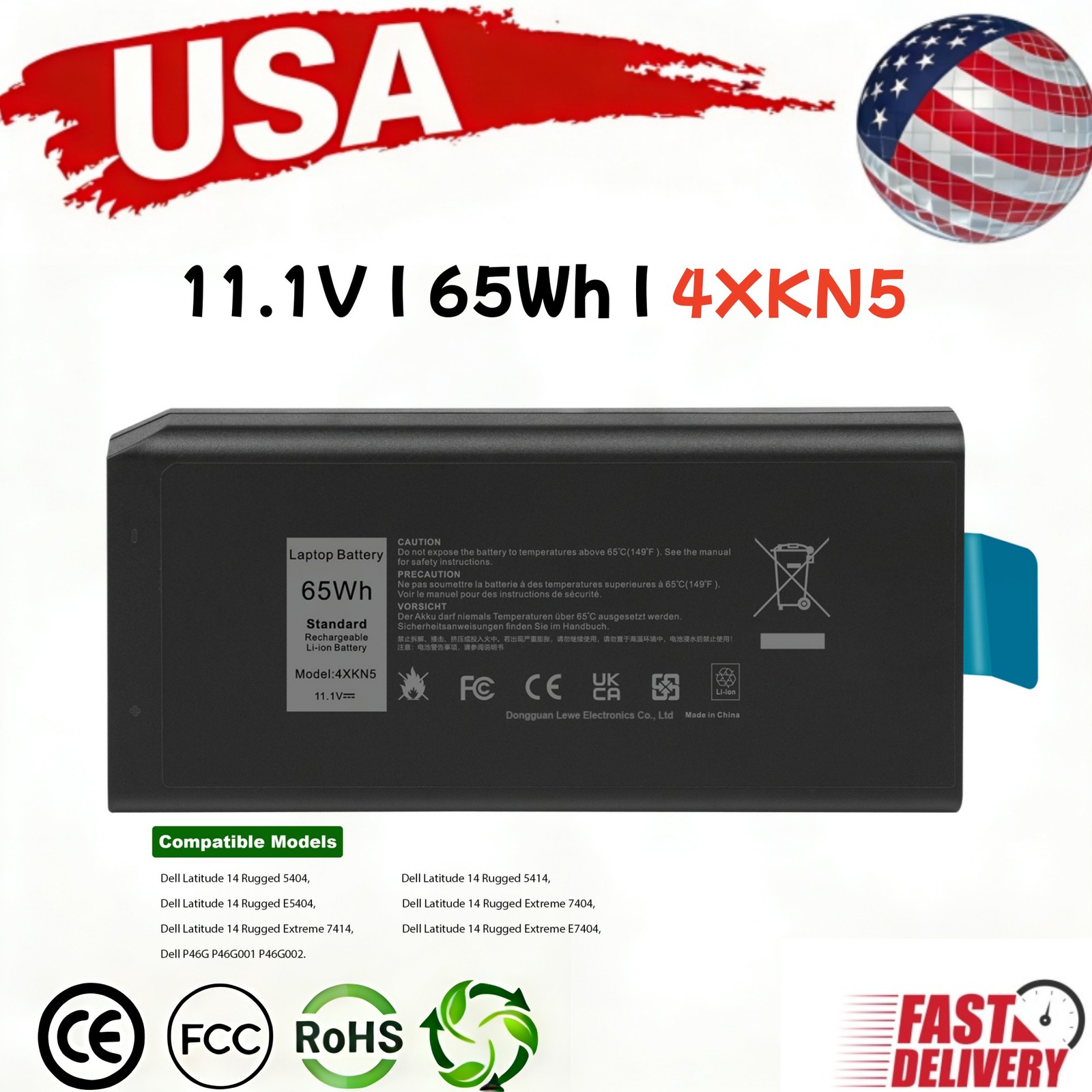 Laptop Battery for Dell Latitude 5404 5414 7404 E5404 Series 65wh XRJDF 4XKN5