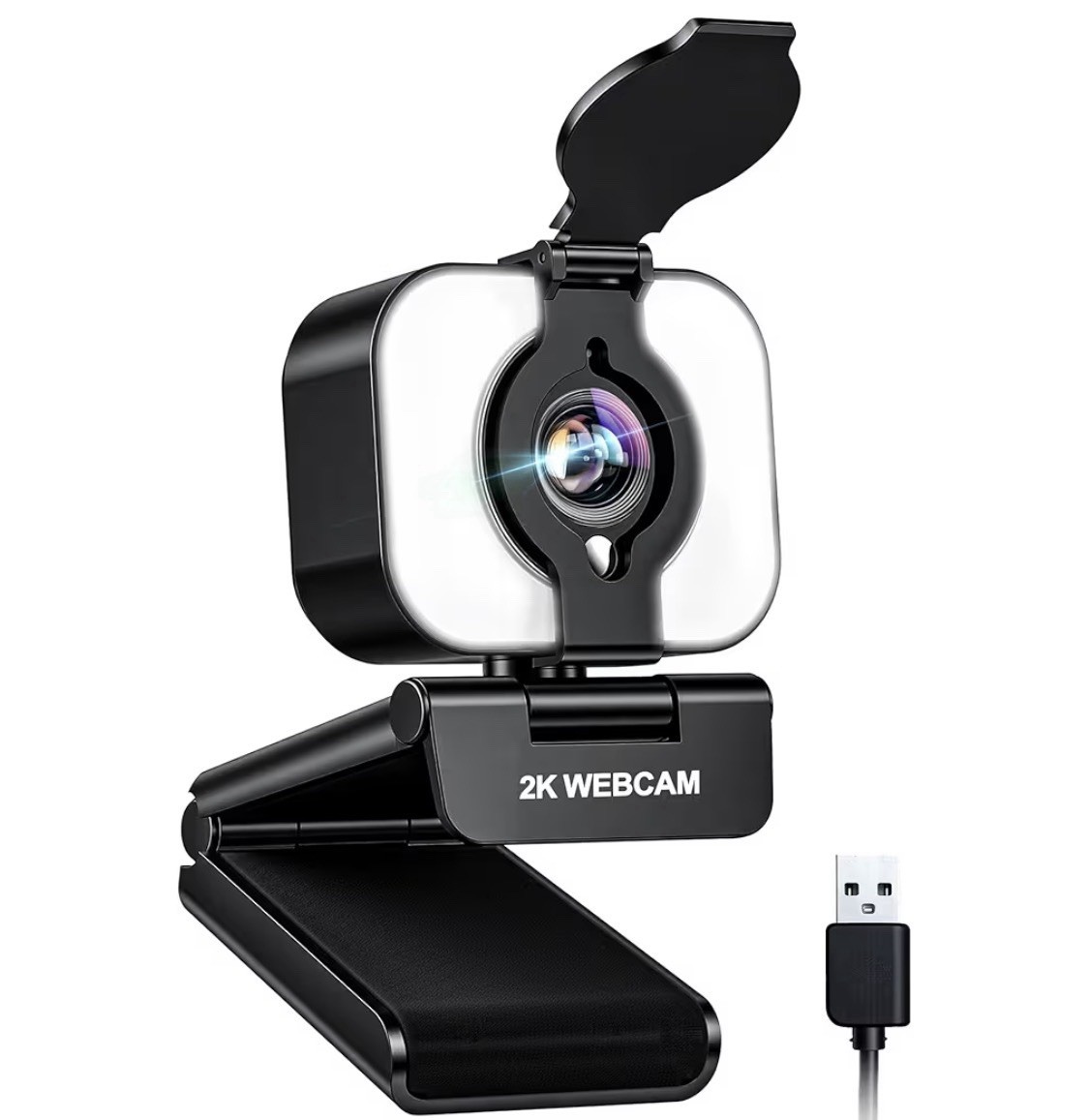 Atatat QHD 2K USB Webcam Ring Light, Privacy Cover, Built-in Mic, Wide Angle