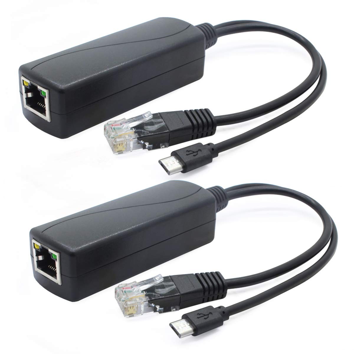 ANVISION 2-Pack 5V PoE Splitter, 48V to 2.4A Adapter with Micro USB Black