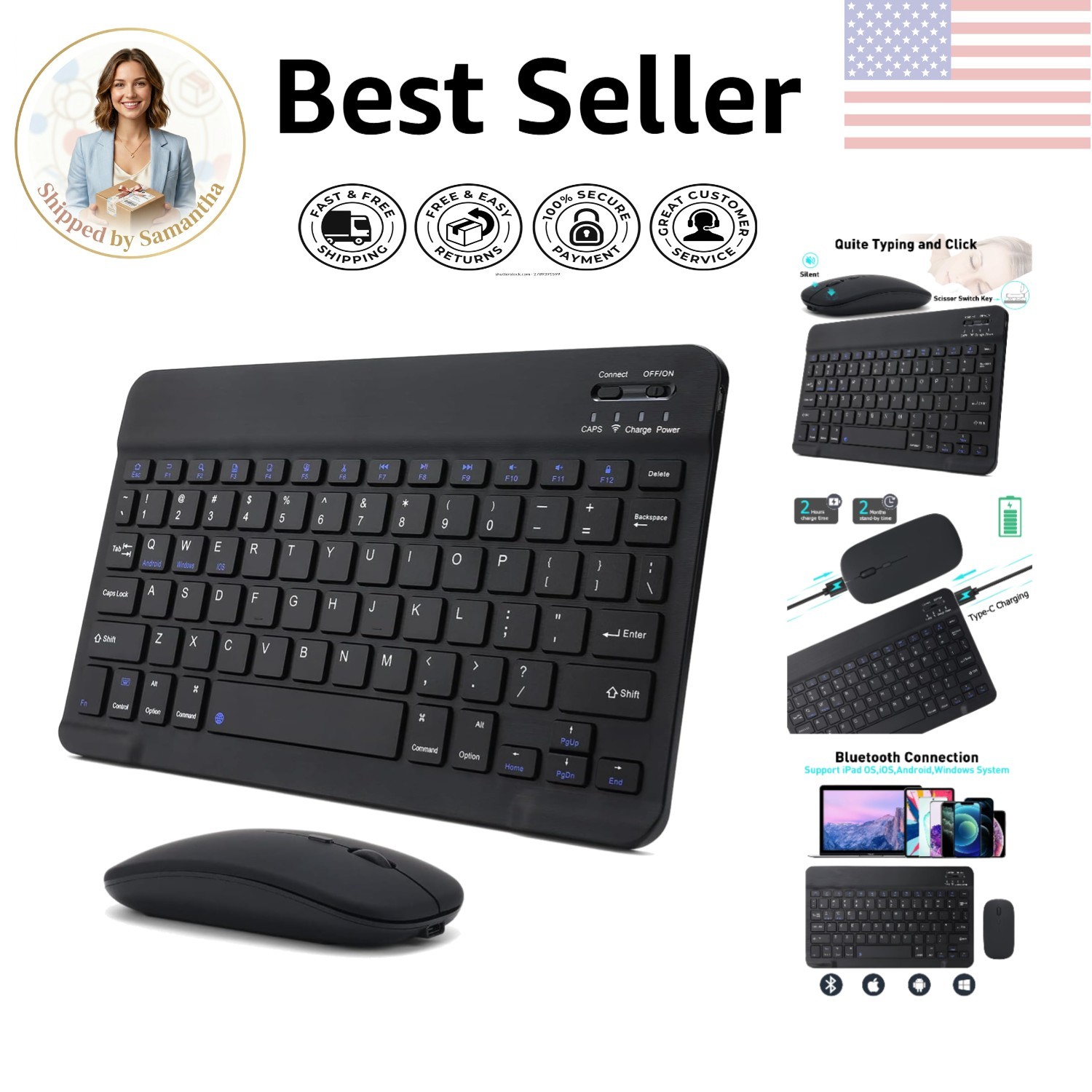 Ultra-Slim Bluetooth Keyboard & Mouse Combo for iPad - Rechargeable & Portable