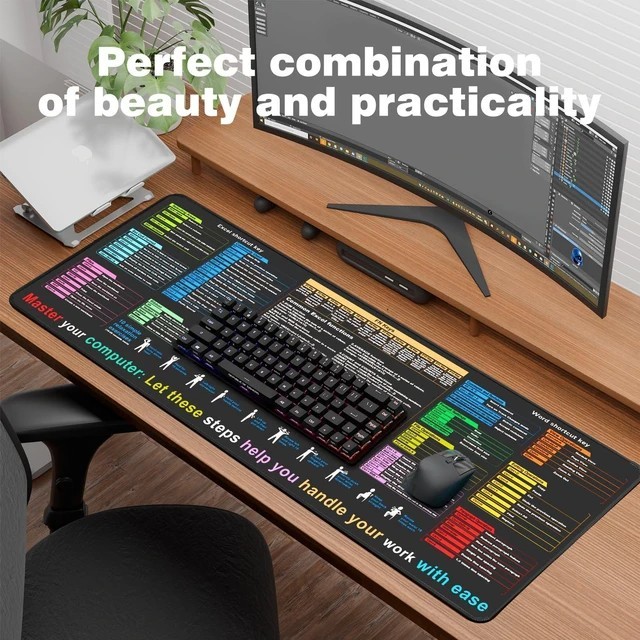 Excel Shortcut Keys Mouse Pad Large Desk Mat 31.5x11.8 Word Cheat Sheet Extended