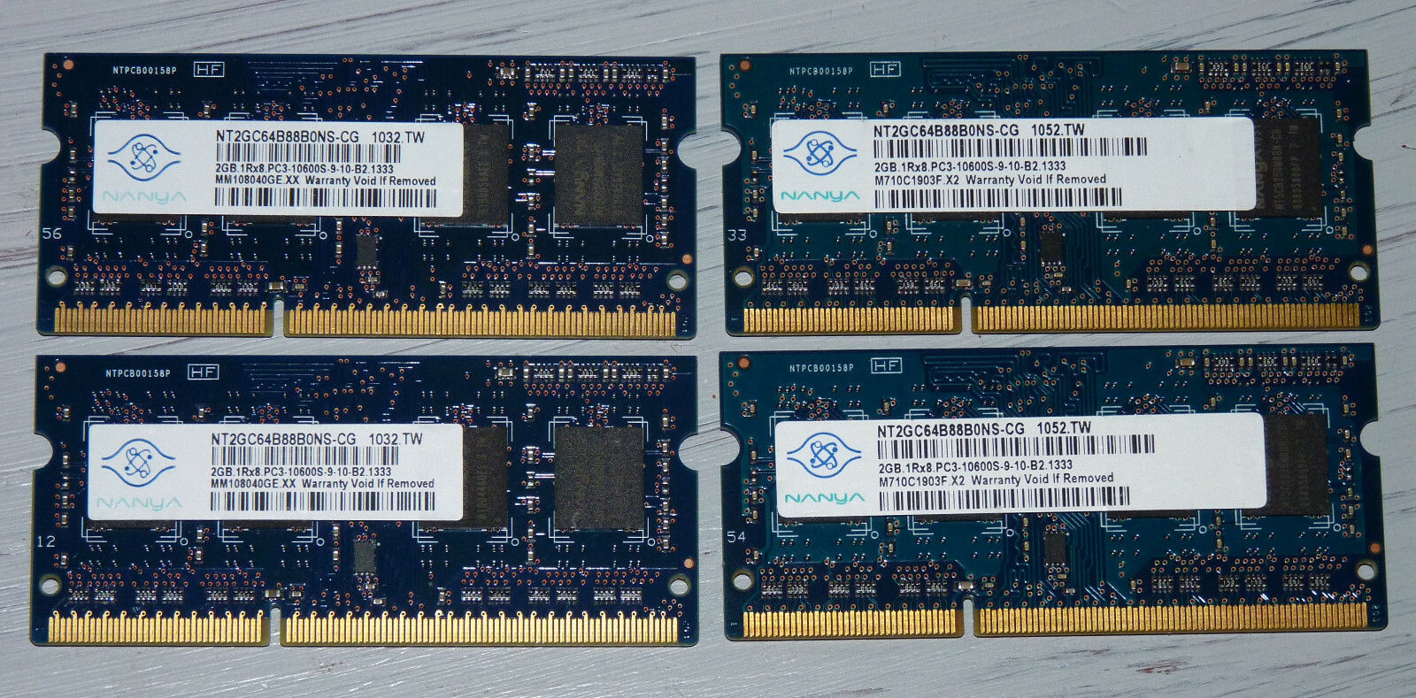Nanya 8GB RAM (4 x 2GB SODIMMs) PC3-10600S DDR3-1333MHz 1Rx8  NT2GC64B88B0NS-CG